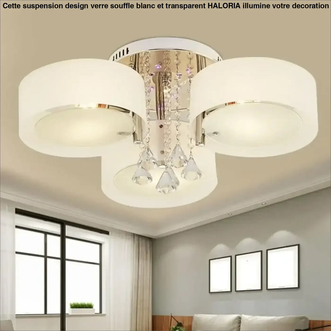 Luminaire Plafonnier Moderne Trois Abat Jours Verre Blanc Chromé