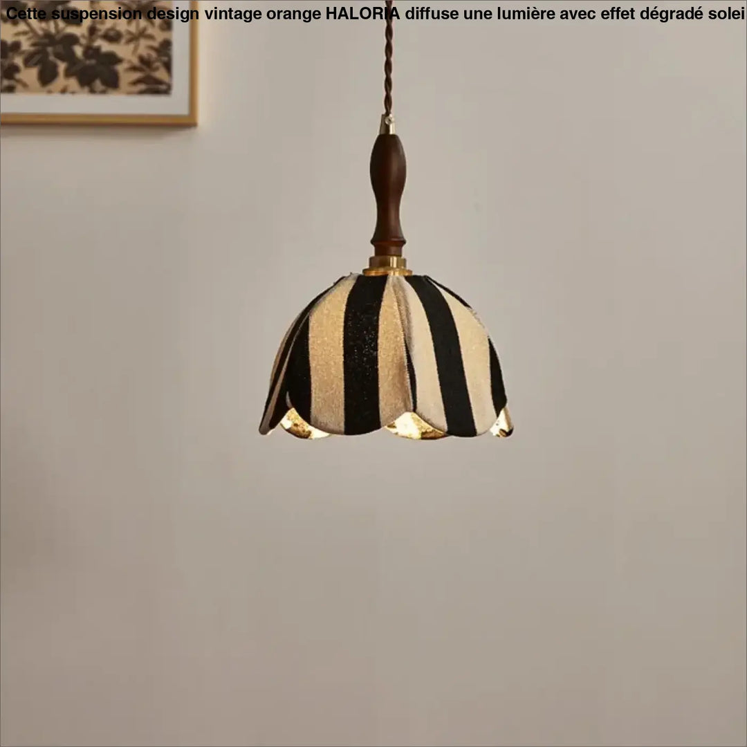 Suspension luminaire striée noir et blanc avec détail doré vintage