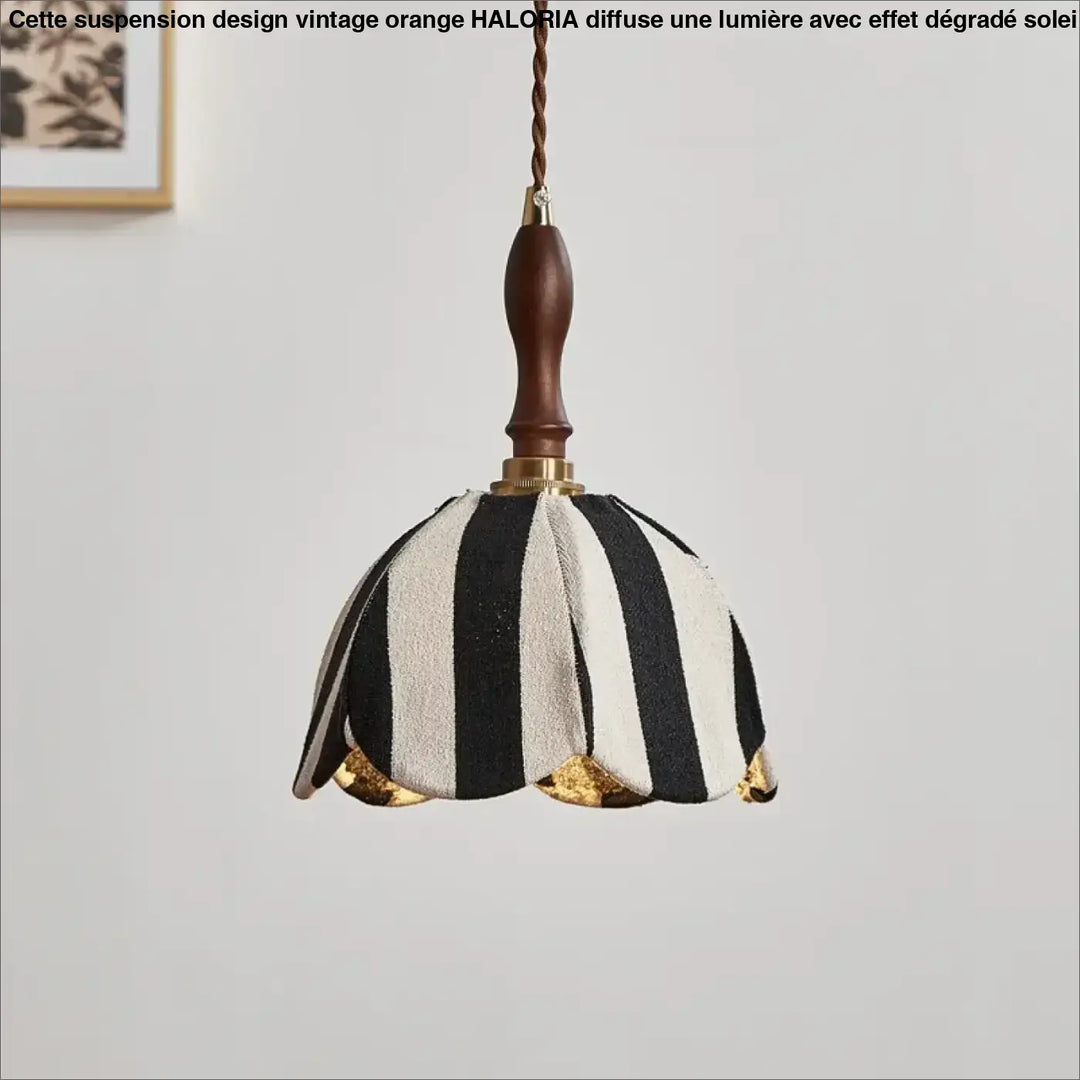 Suspension luminaire striée noir et blanc avec détail doré vintage