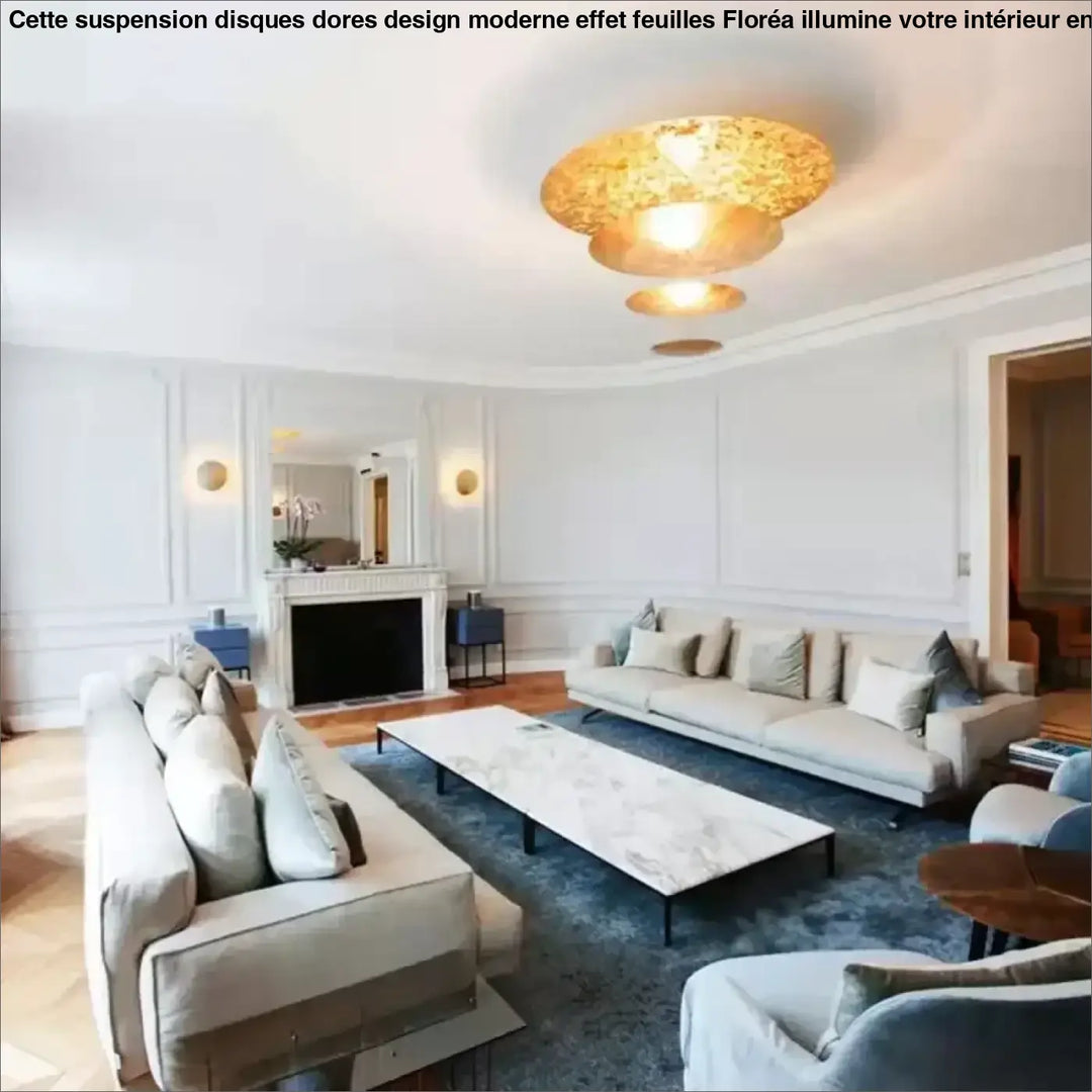 Suspension Disques Dorés Design Moderne Effet Feuilles

