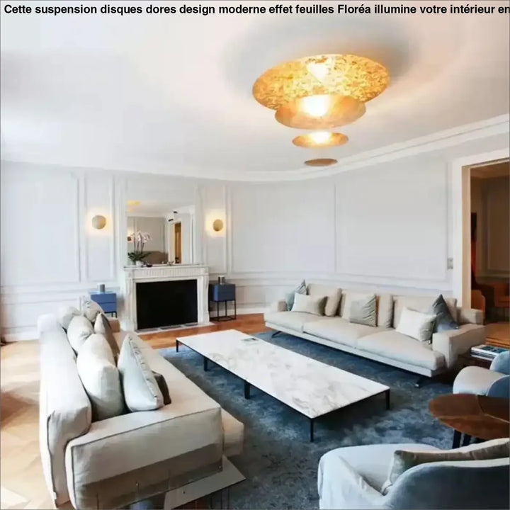 Suspension Disques Dorés Design Moderne Effet Feuilles


