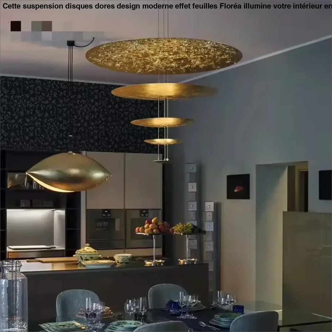Suspension Disques Dorés Design Moderne Effet Feuilles


