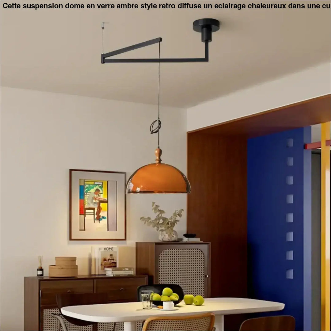 Suspension dôme en verre ambré style rétro pour cuisine ou salon

