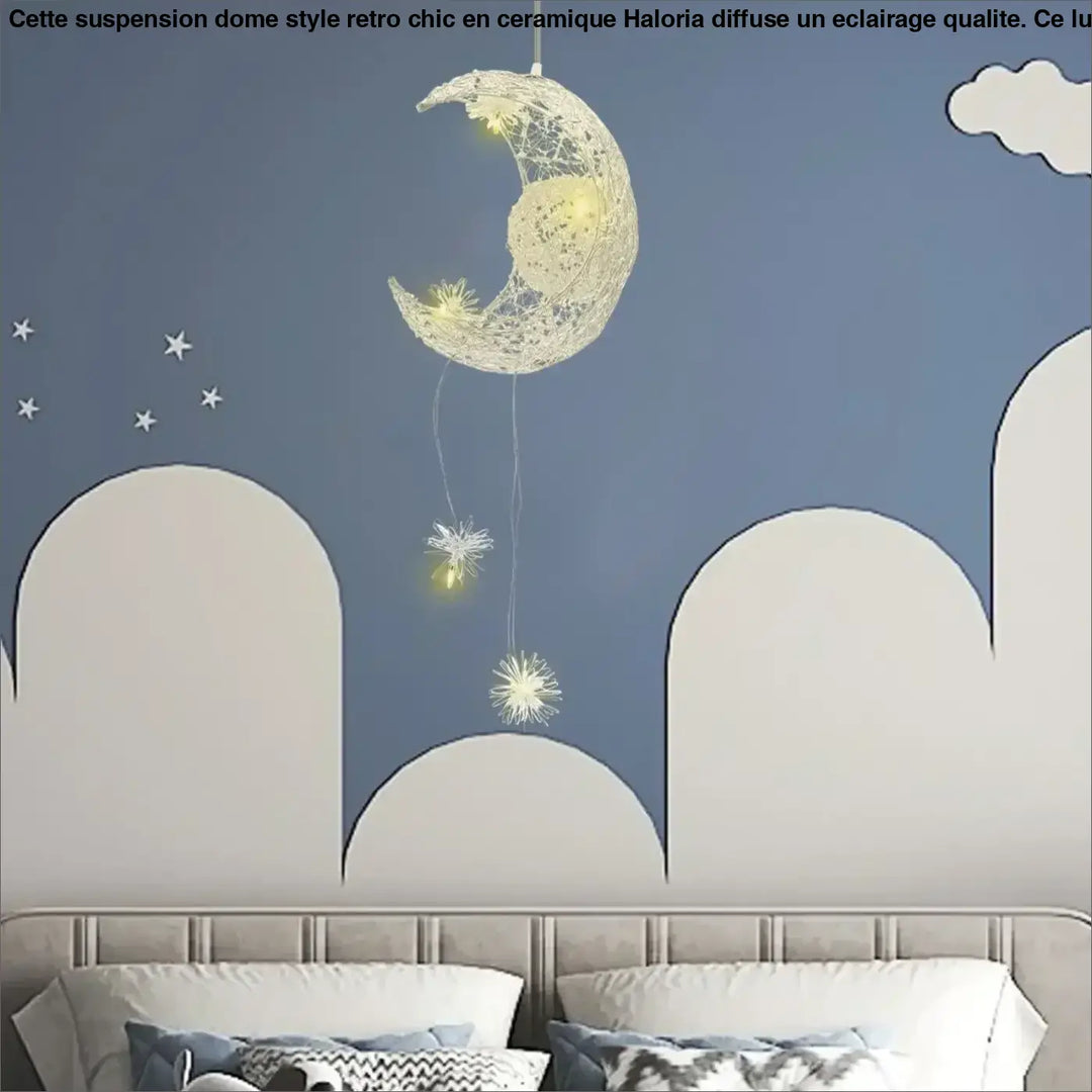 Suspension Féérique Lune Lumineuse Avec Petites Étoiles

