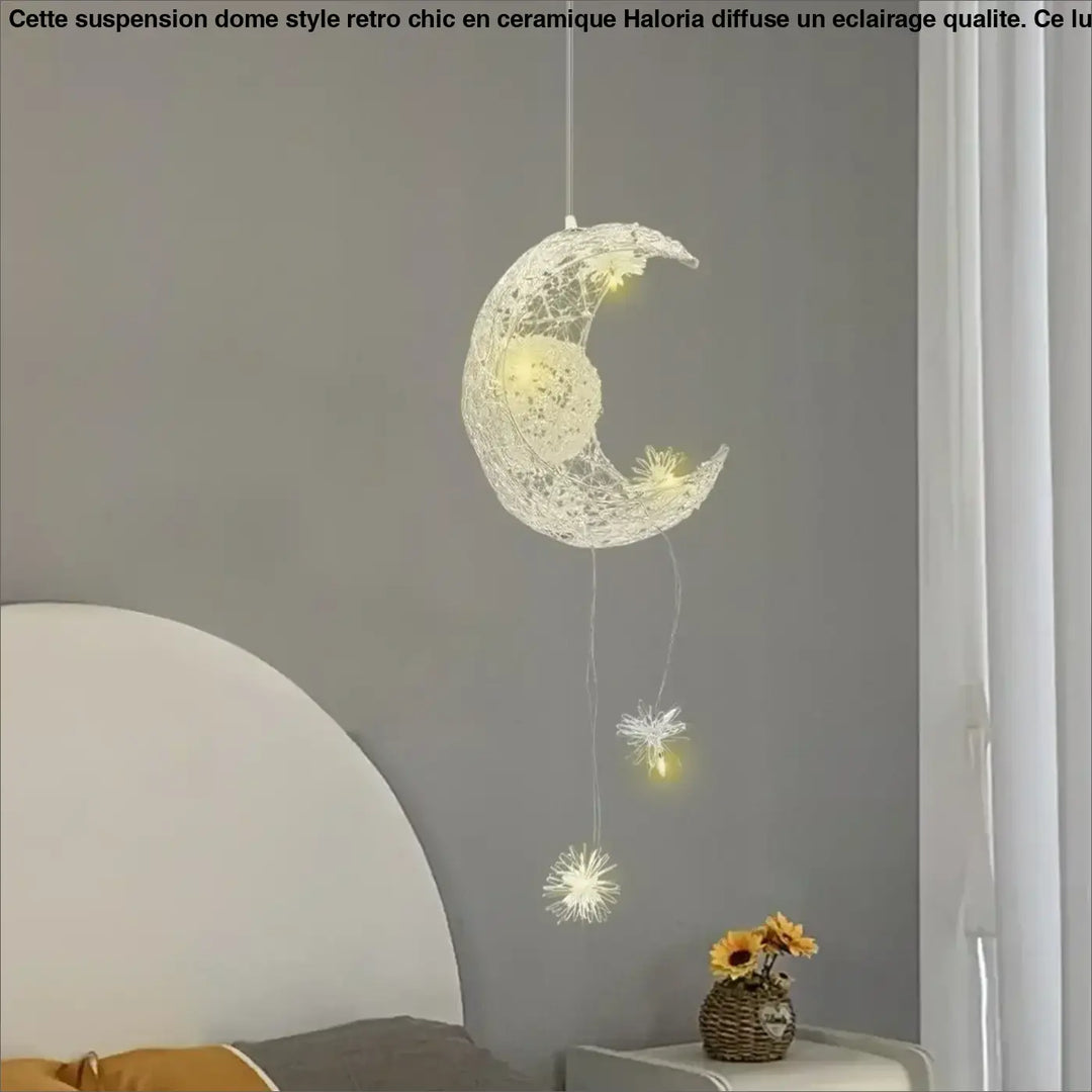 Suspension Féérique Lune Lumineuse Avec Petites Étoiles

