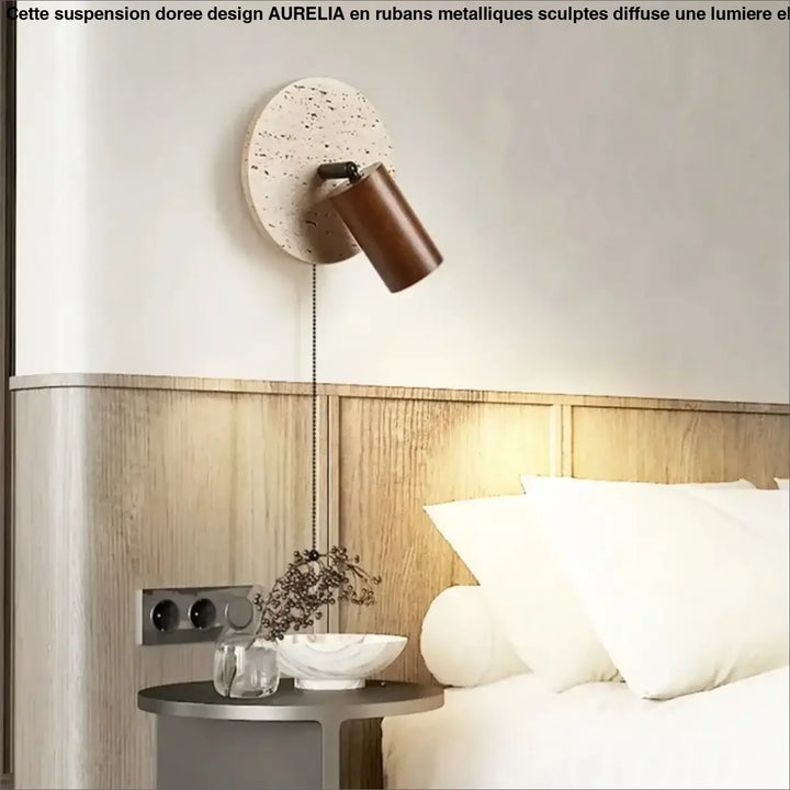 Applique murale orientable en travertin et métal marron