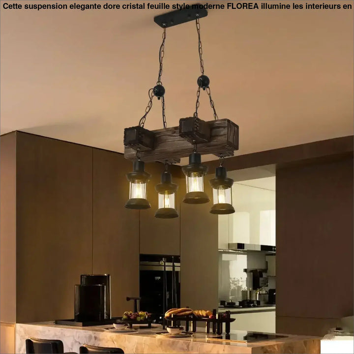 Suspension rustique bois lanterne industrielle cuisine