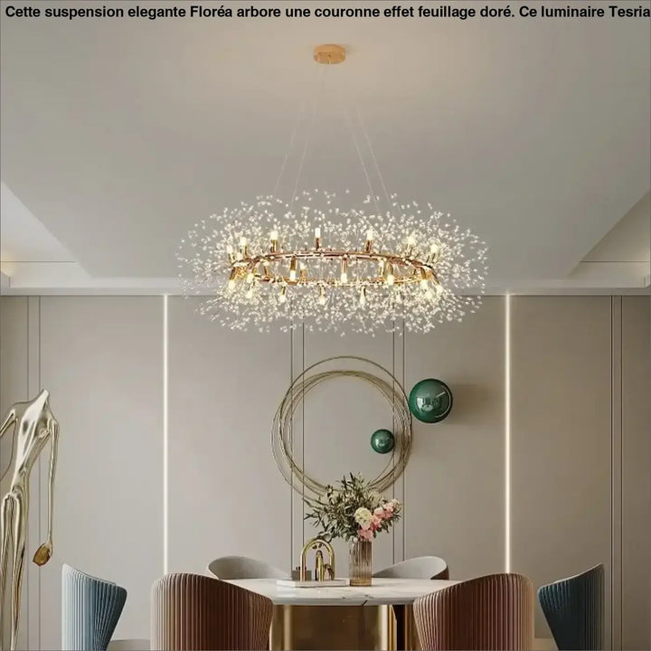 Suspension Élégante En Forme De Couronne Effet Feuillage Doré Chic