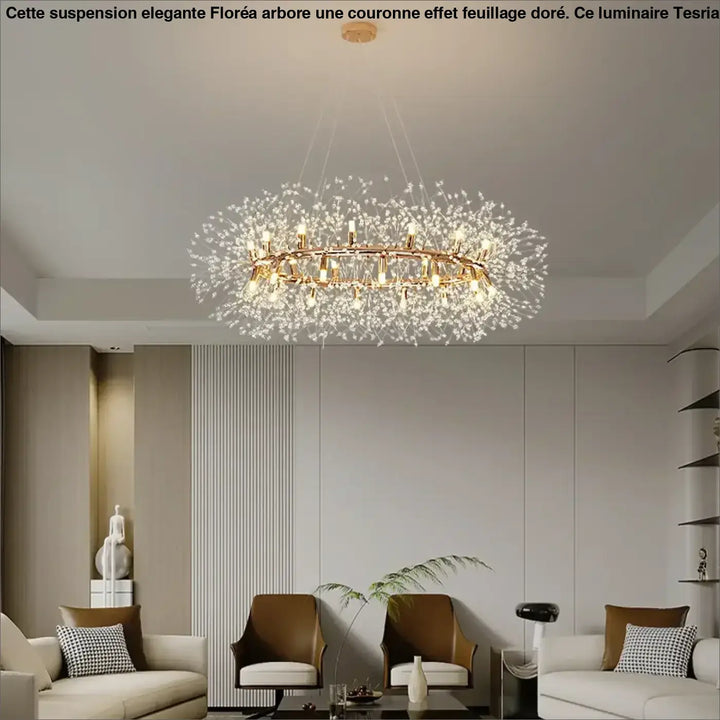 Suspension Élégante En Forme De Couronne Effet Feuillage Doré Chic