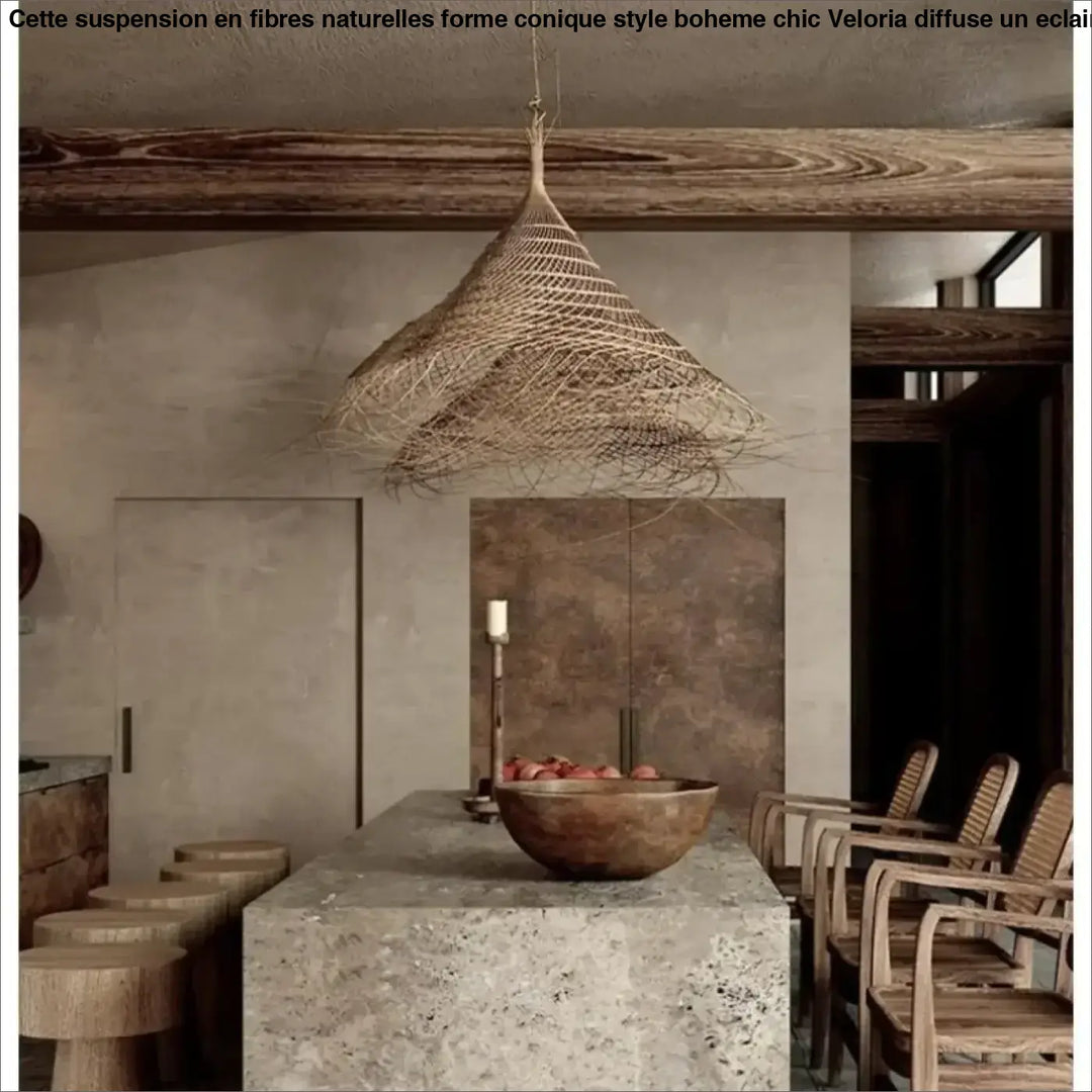 Suspension en fibres naturelles forme conique style bohème chic


