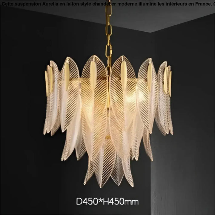 Suspension luminaire dorée en verre sculpté style art déco chic