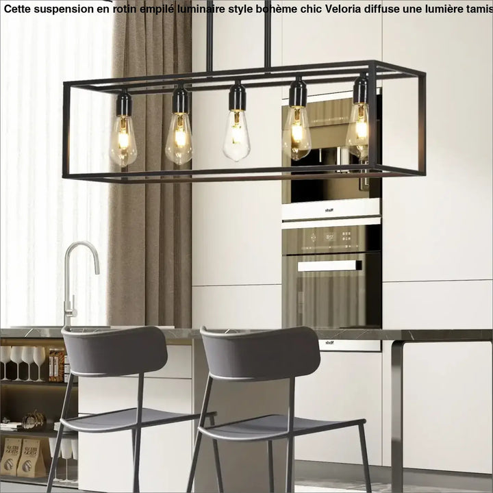 Suspension rectangulaire noire style loft avec ampoules led