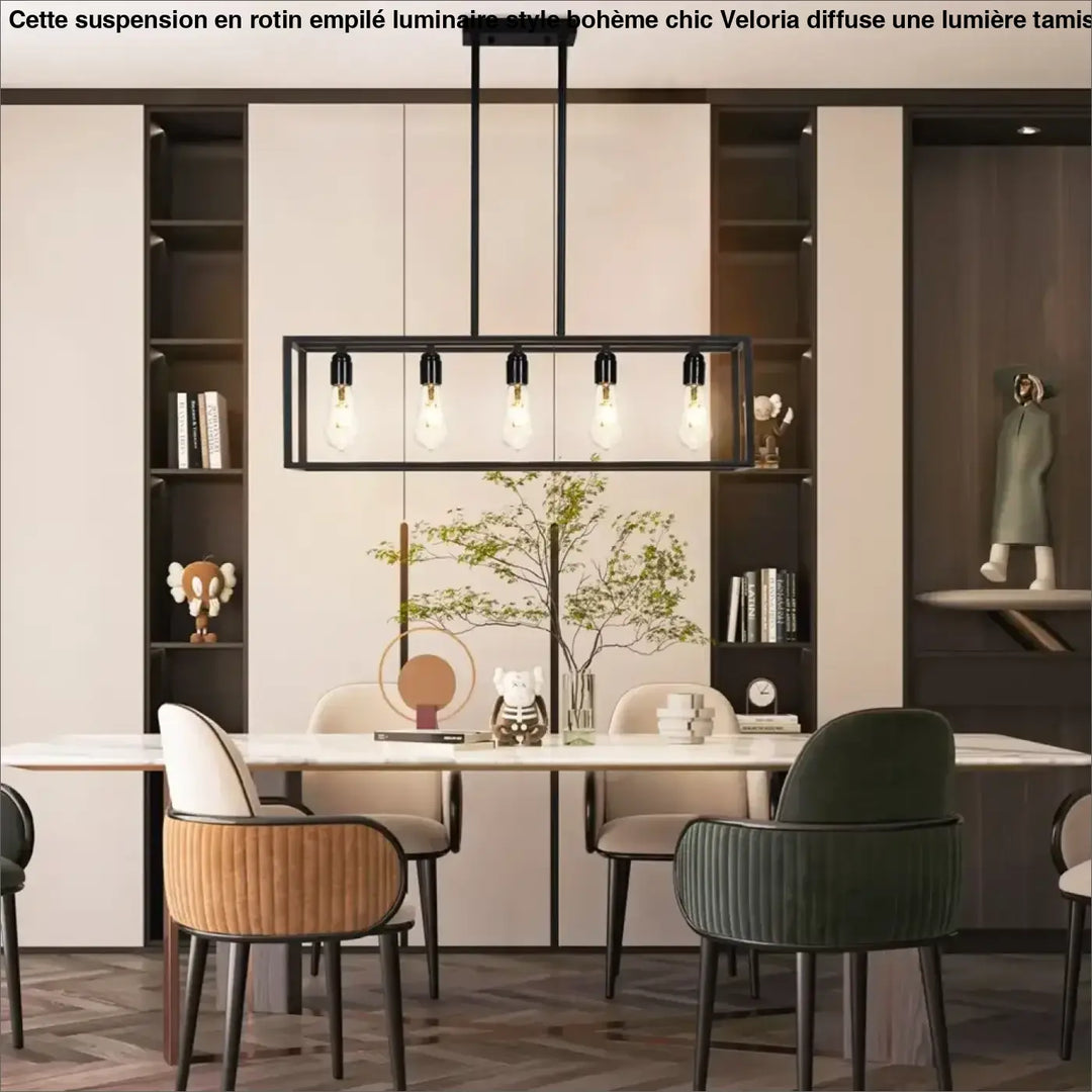 Suspension rectangulaire noire style loft avec ampoules led