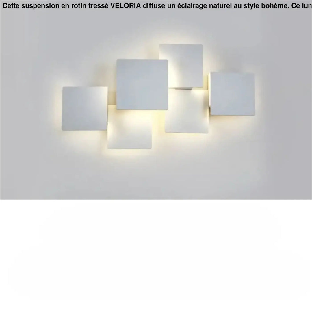 Applique murale kubora carrés flottants blanc moderne avec effet lumineux doux et design minimaliste