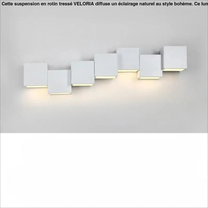 Applique murale kubora en forme de cube blanc moderne avec effet lumineux led chaud et carrés flottants design