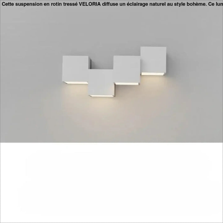 Applique murale kubora carrés flottants en forme de cube blanc avec effet lumineux chaleureux et design minimaliste moderne