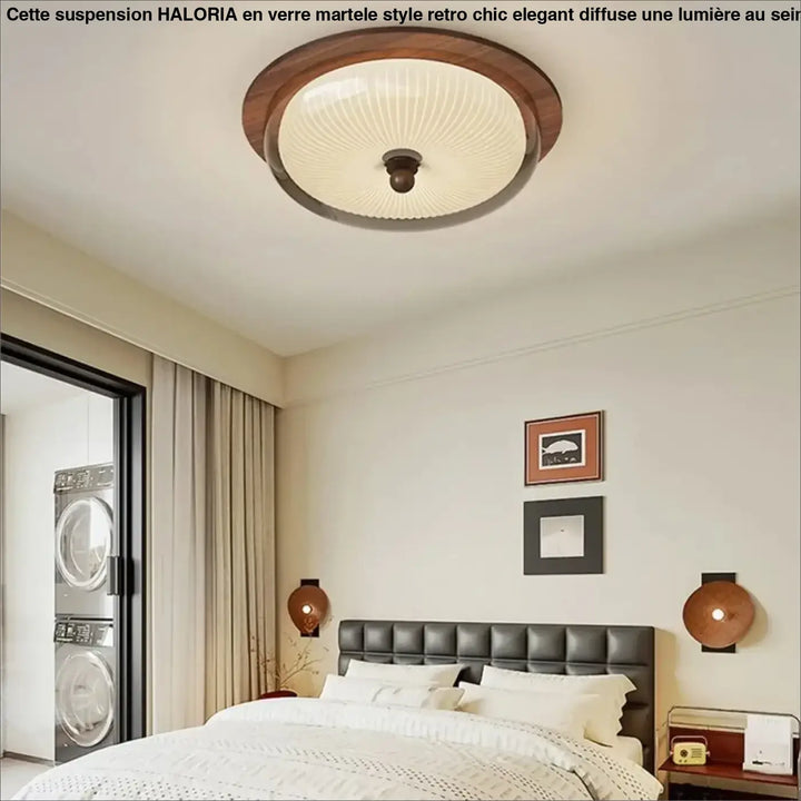 Plafonnier design en bois et verre à éclairage doux moderne