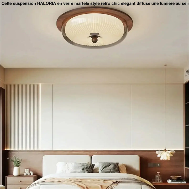 Plafonnier design en bois et verre à éclairage doux moderne