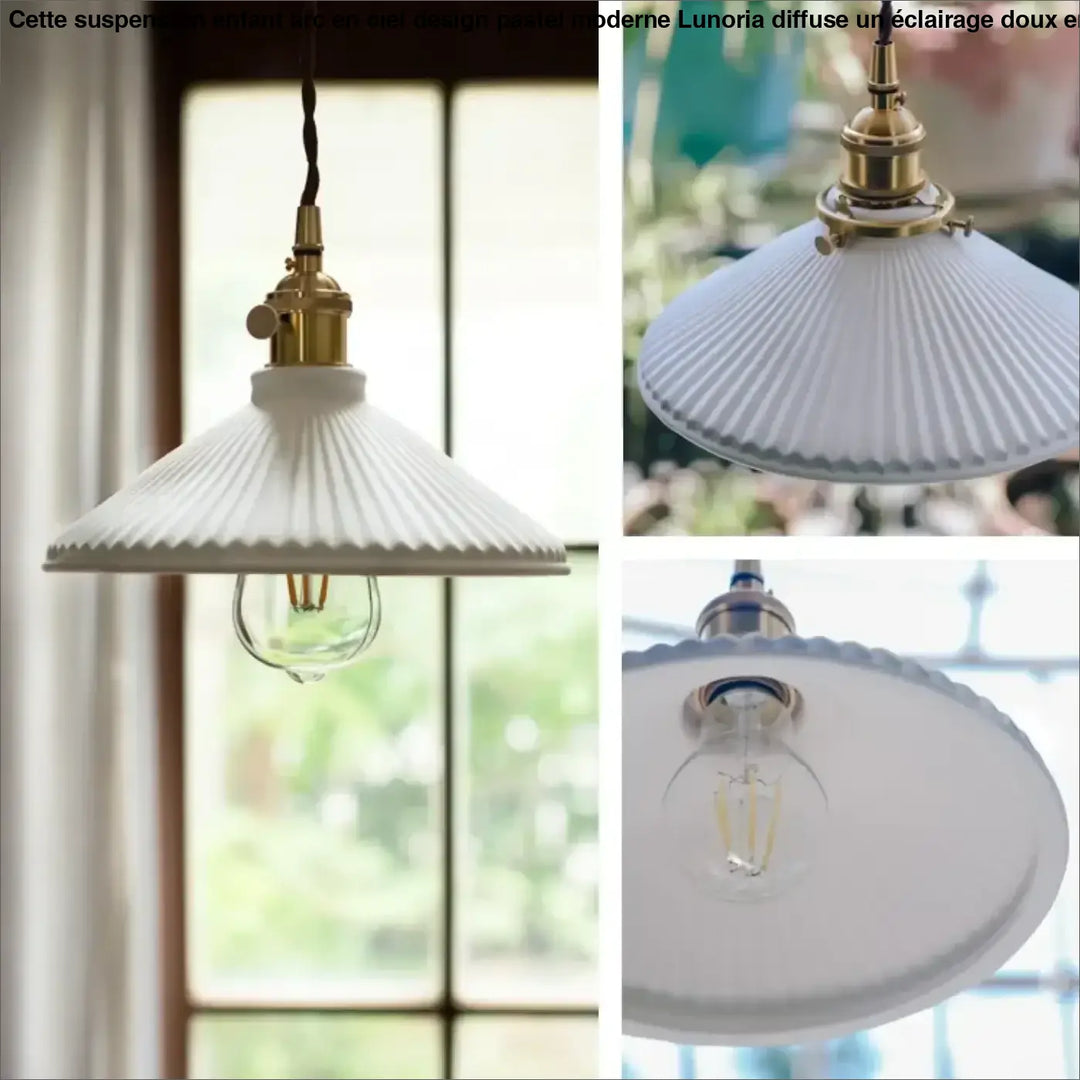 Suspension luminaire vintage en céramique blanche et laiton

