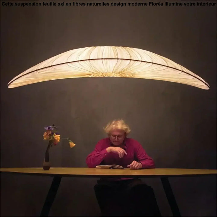 Suspension Feuille XXL en Fibres Naturelles Design Moderne

