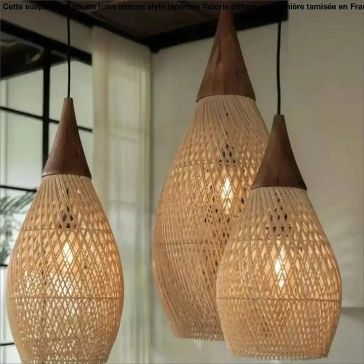 Suspension Goutte Rotin Naturel Style Japandi Bois Élégant

