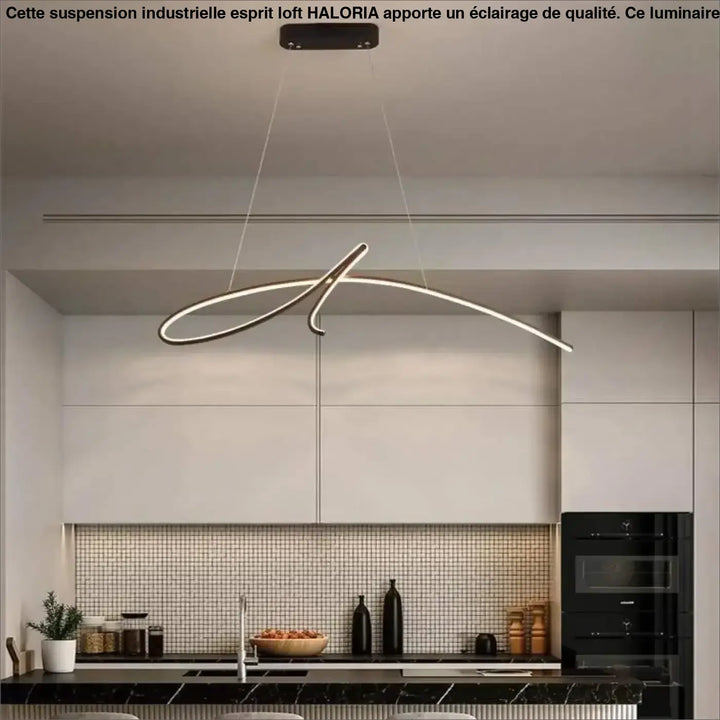 Suspension industrielle esprit loft avec design minimaliste en led courbé finition métallique brossée moderne