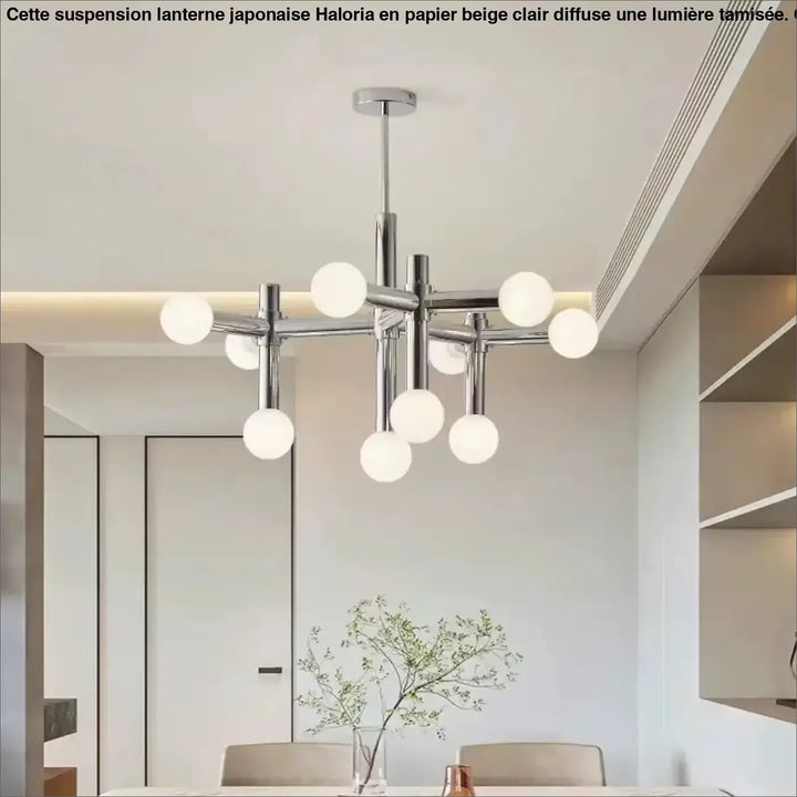 Suspension Branchée Chrome Avec Diffuseurs Sphériques

