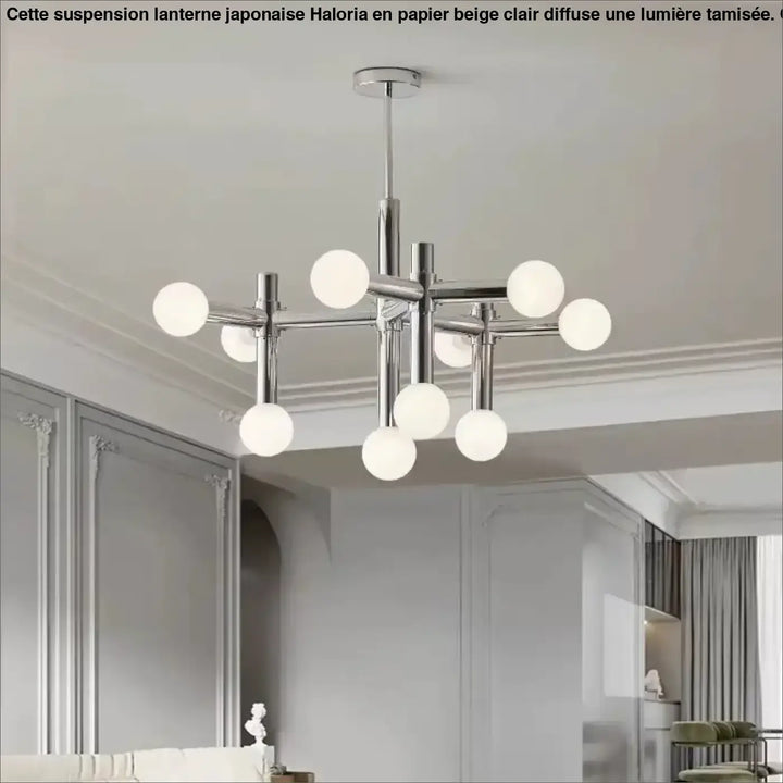 Suspension Branchée Chrome Avec Diffuseurs Sphériques

