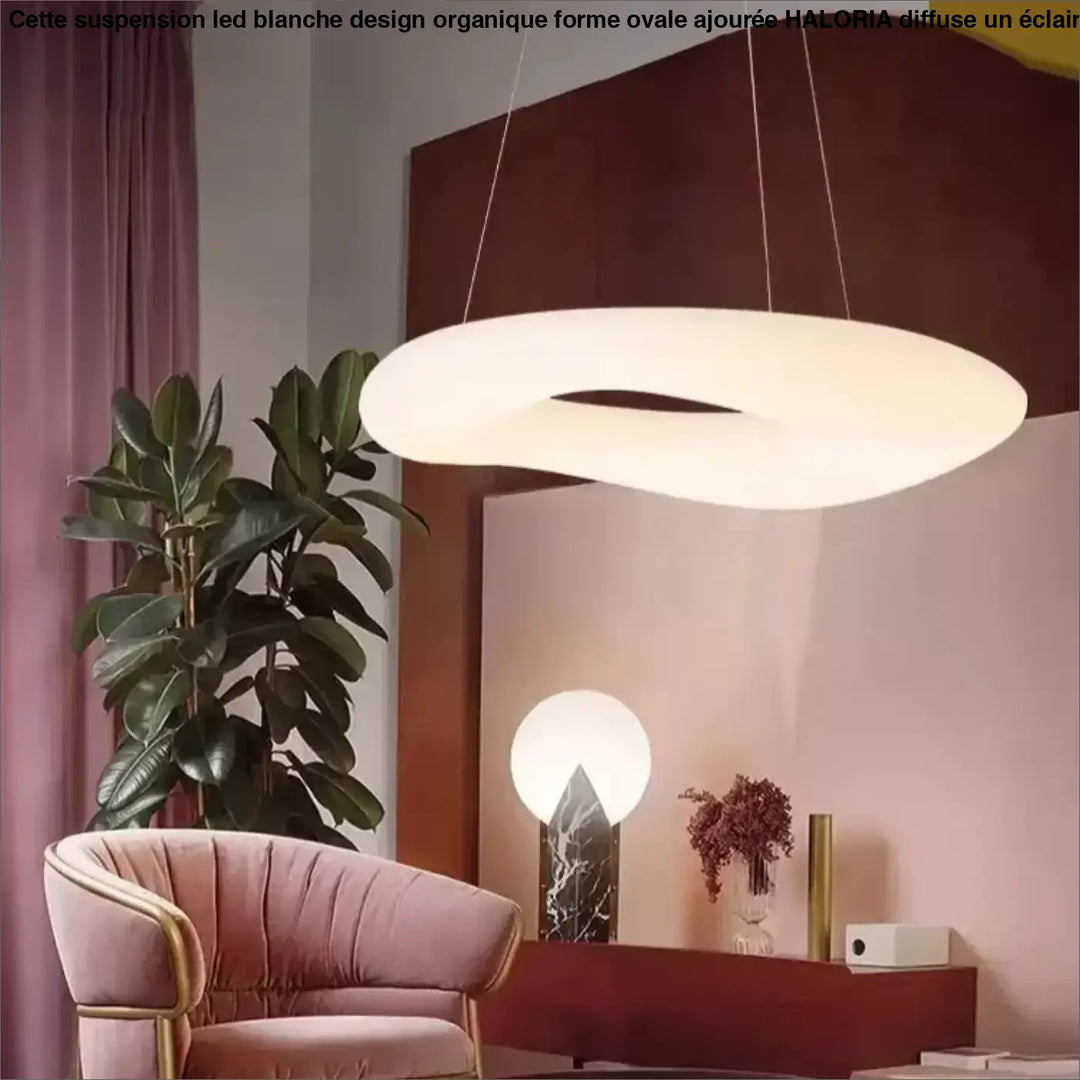 Suspension LED blanche design organique forme ovale ajourée moderne

