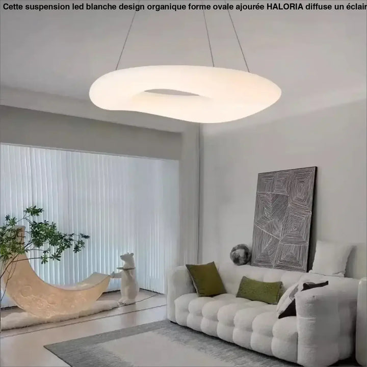 Suspension LED blanche design organique forme ovale ajourée moderne

