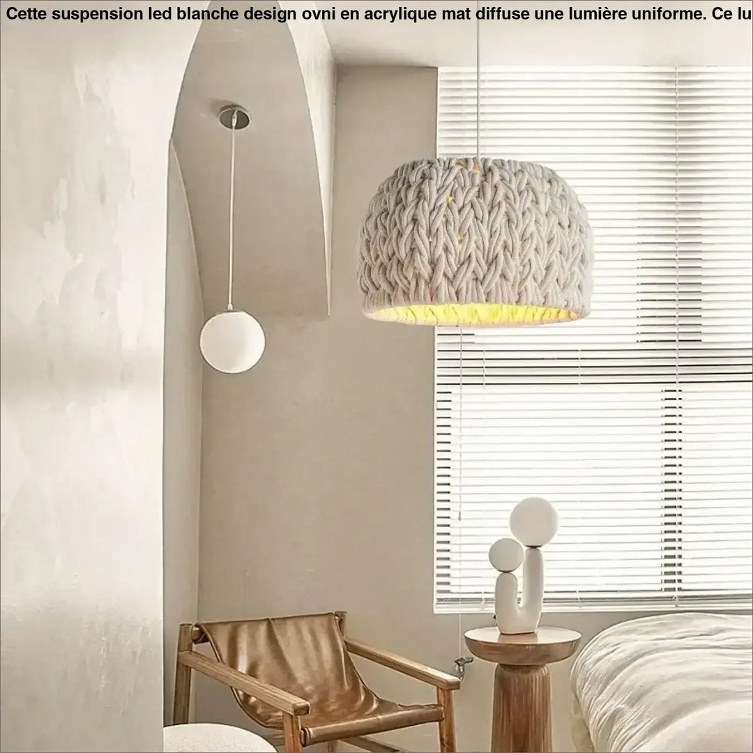 Suspension Tressée Design Beige En Laine Moderne

