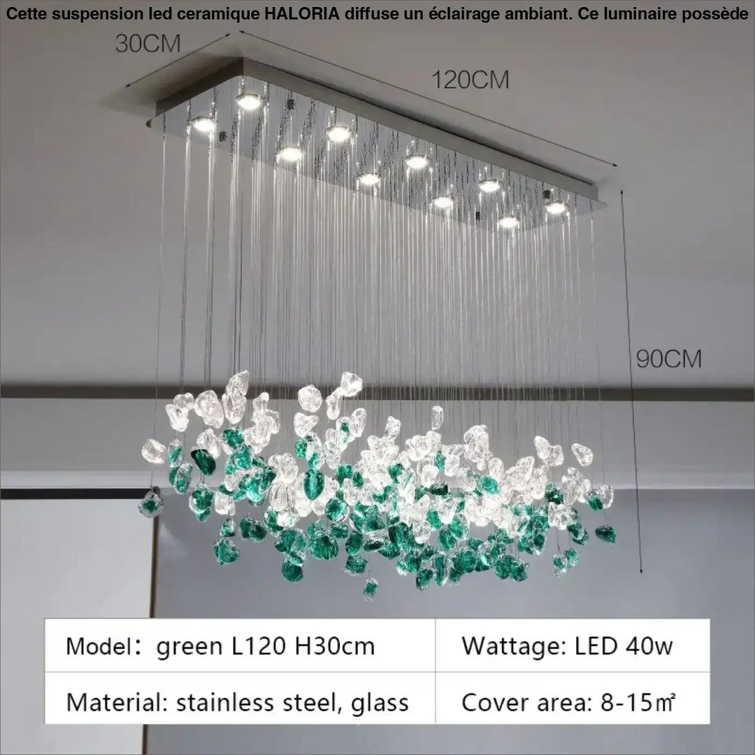 Suspension luminaire en cristal vert et transparent au style raffiné