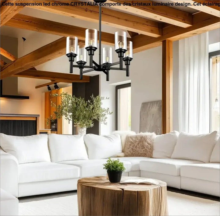 Suspension luminaire design industriel en verre et en métal noir chic
