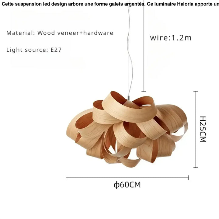 Suspension luminaire design organique en rubans de bois naturel