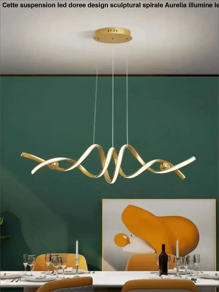 Suspension LED Dorée Design Sculptural Spirale Moderne et Élégante