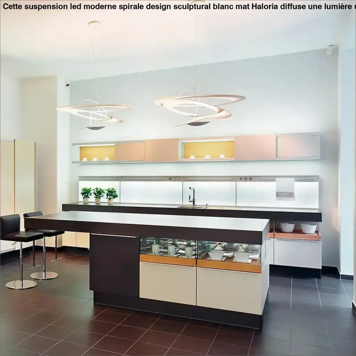 Suspension LED Moderne Spirale Design Sculptural Blanc Mat

