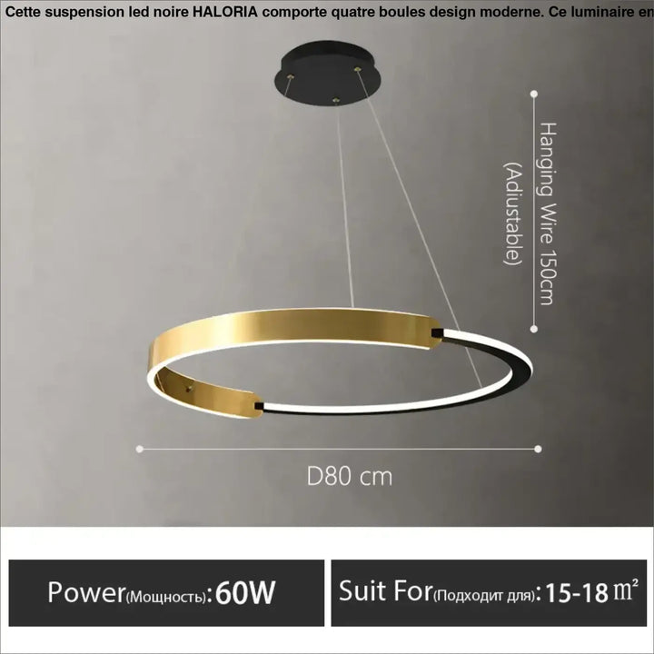 Suspension led anneau dorée design moderne élégante