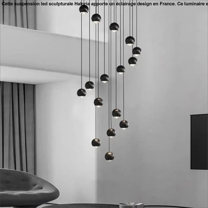 Suspension Cascade Moderne Boules Noires Pour Escalier