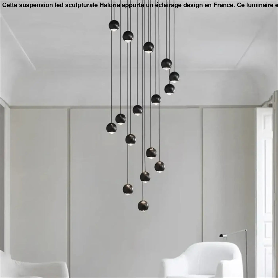 Suspension Cascade Moderne Boules Noires Pour Escalier