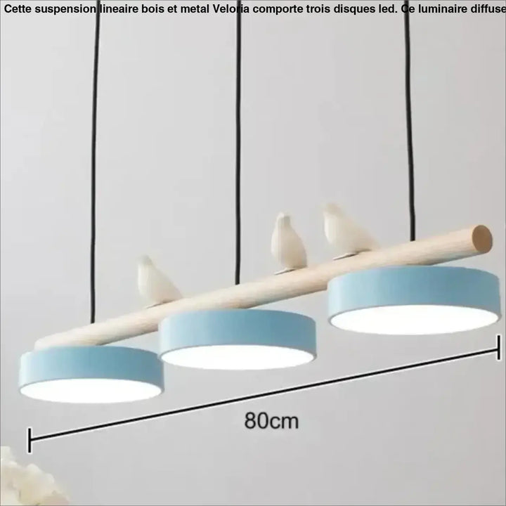 Suspension Linéaire Bois Et Métal À 3 Disques Led Modernes