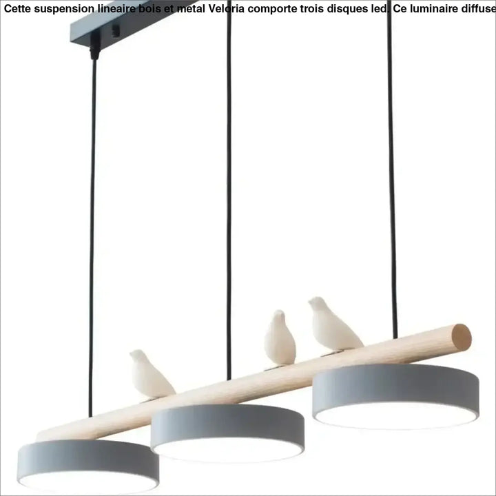 Suspension Linéaire Bois Et Métal À 3 Disques Led Modernes