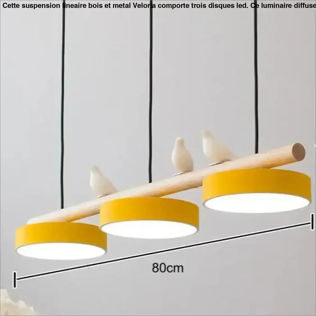 Suspension Linéaire Bois Et Métal À 3 Disques Led Modernes