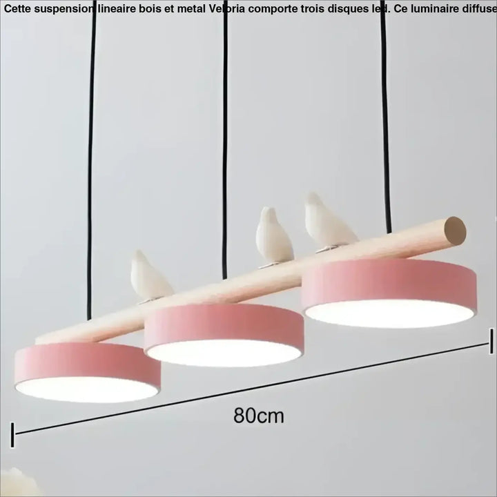 Suspension Linéaire Bois Et Métal À 3 Disques Led Modernes