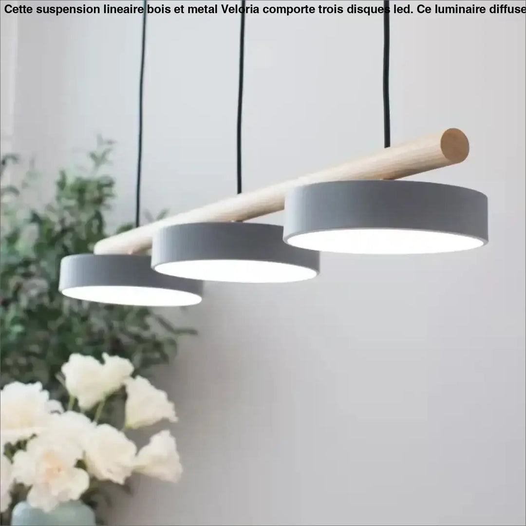 Suspension Linéaire Bois Et Métal À 3 Disques Led Modernes