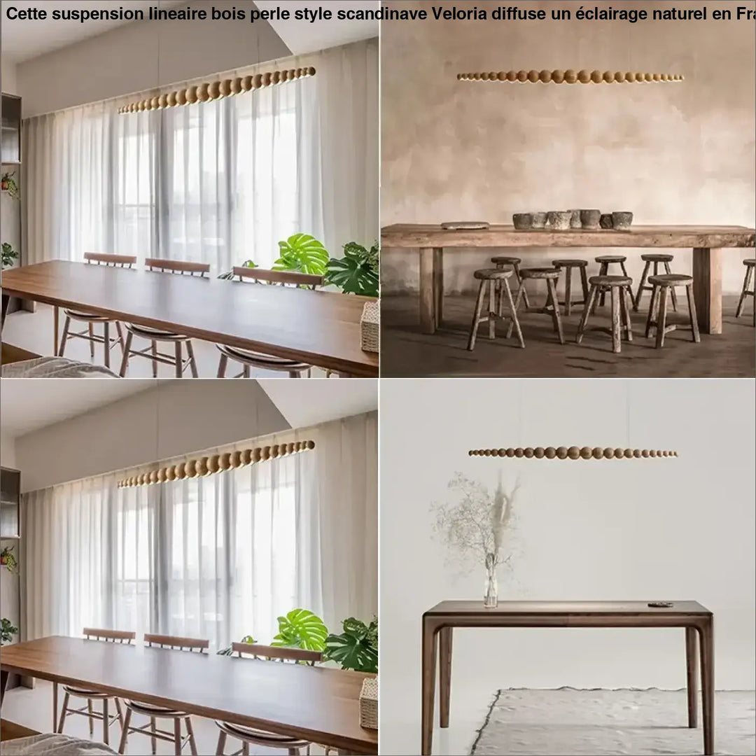 Modern Wooden Beads Long Linear LED Pendant Lights Dimmable With RC Indoor Hanging Lamp Kitchen Island Dining Living