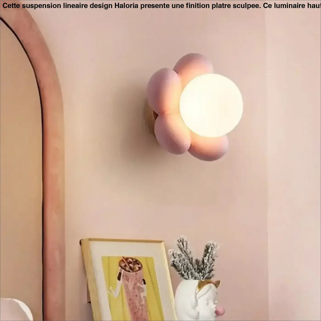 Applique Murale Enfant Fleur Rose Avec Globe Lumineux Central