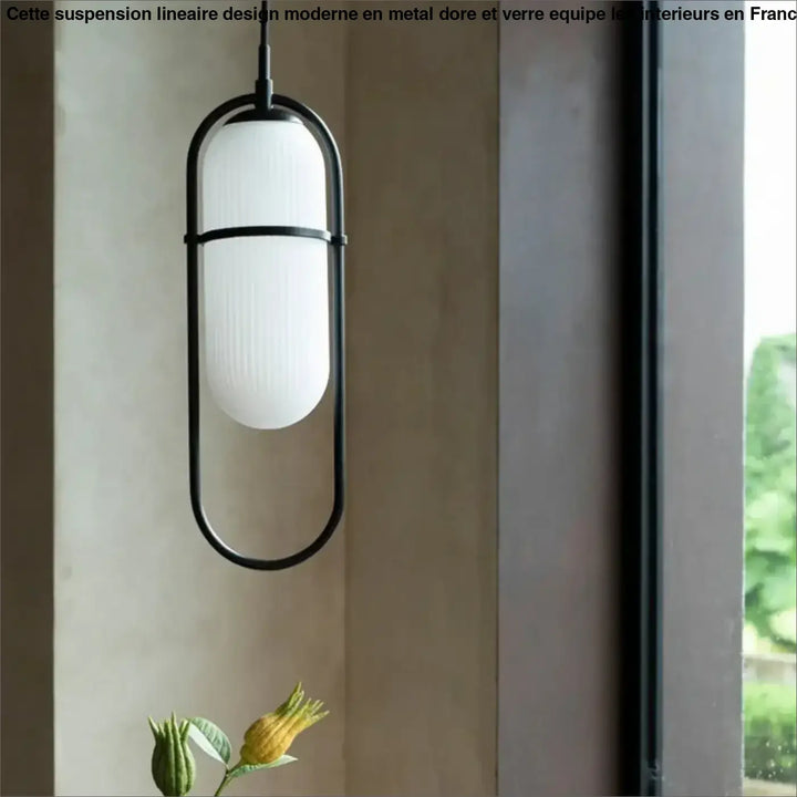Suspension luminaire design moderne en métal doré et verre blanc

