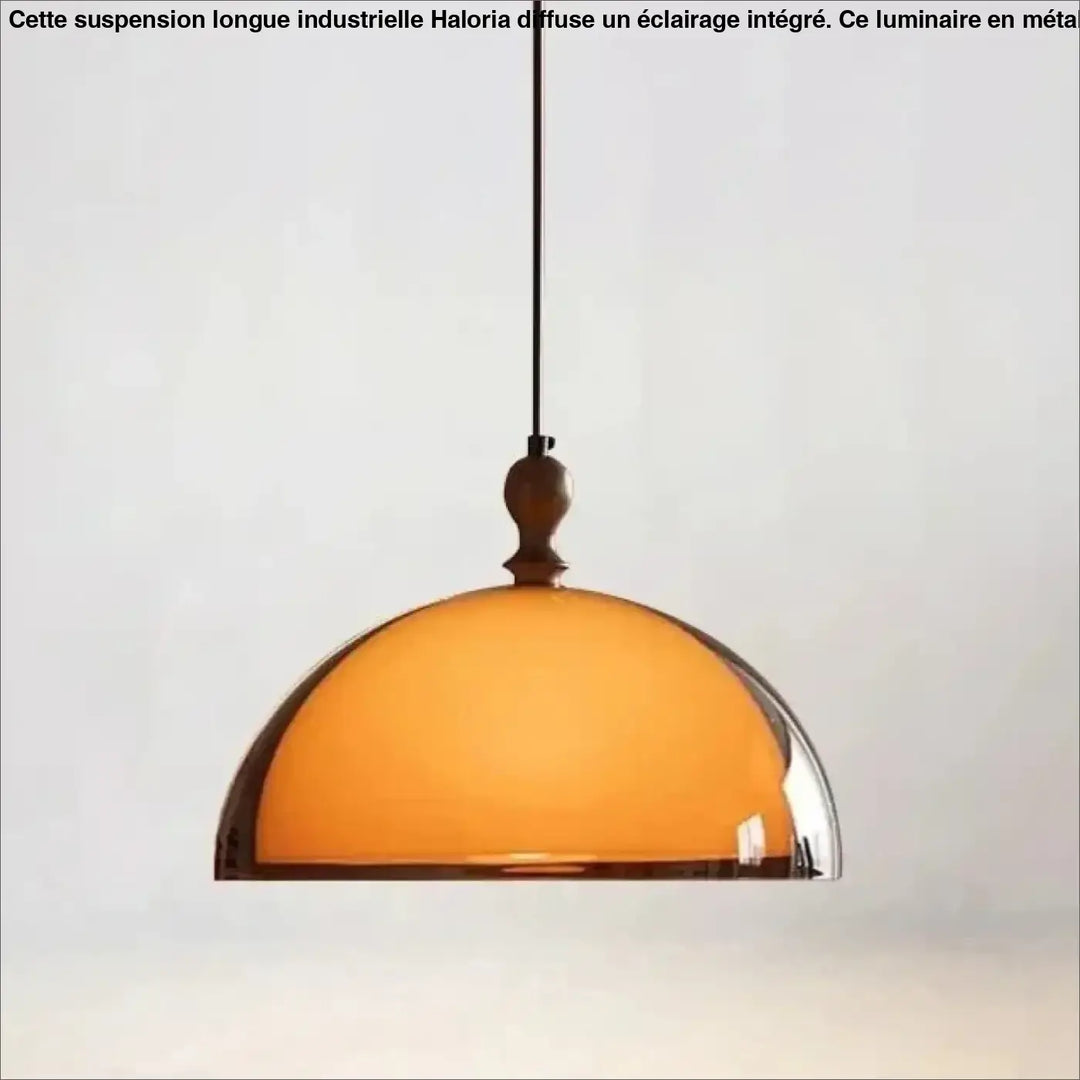 Suspension Rétro Dôme Orange Et Métal Finition Marron

