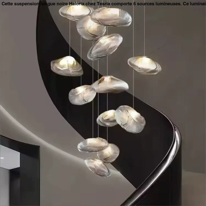 Suspension Design Sculpturale Abat Jour Verre Texturé