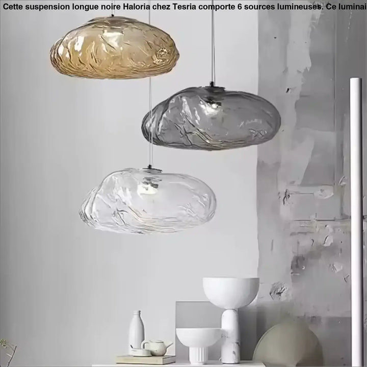 Suspension Design Sculpturale Abat Jour Verre Texturé